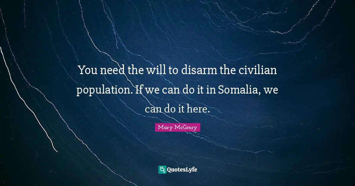 You need the will to disarm the civilian population. If we can do it in Somalia, we can do it here.