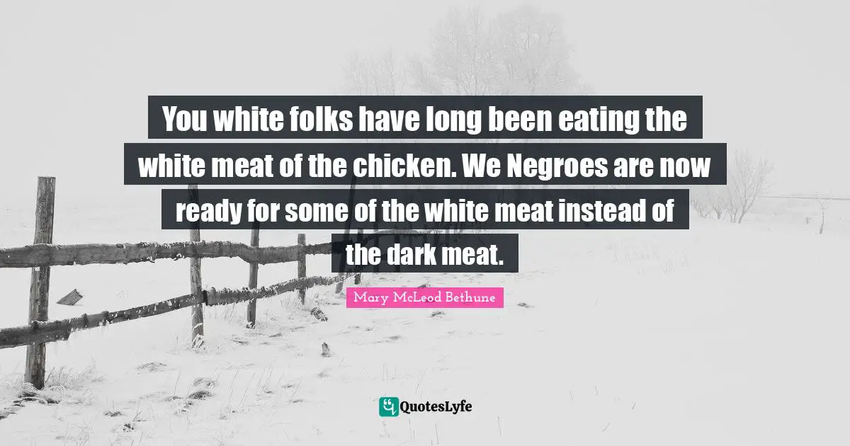 You white folks have long been eating the white meat of the chicken. We Negroes are now ready for some of the white meat instead of the dark meat.