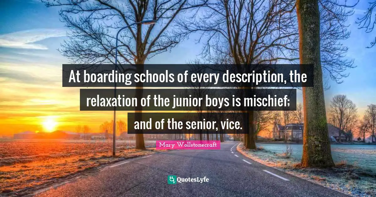 Senior Quotes: "At boarding schools of every description, the relaxation of the junior boys is mischief; and of the senior, vice."