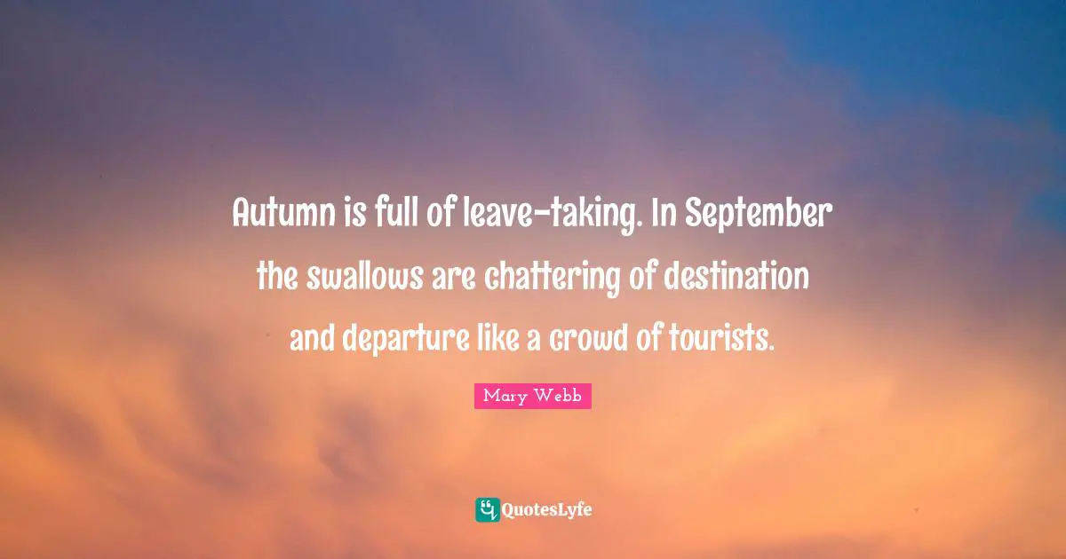 Autumn is full of leave-taking. In September the swallows are chattering of destination and departure like a crowd of tourists.