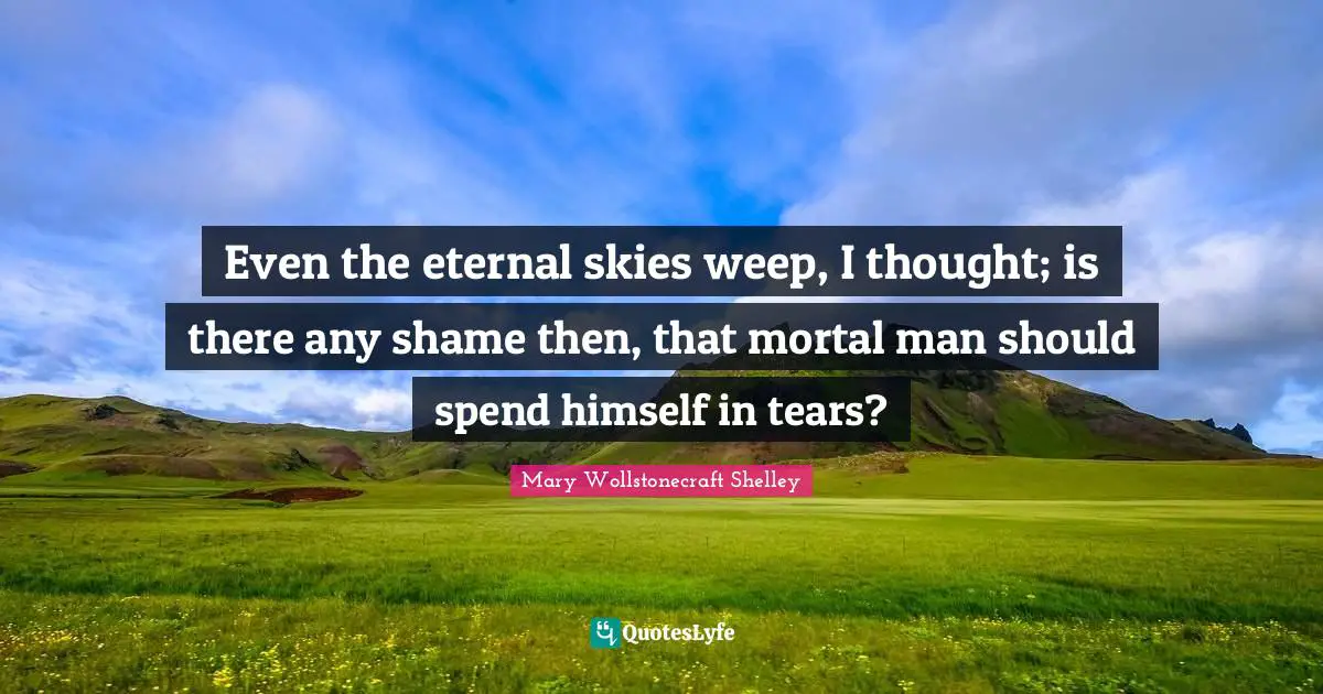 Even the eternal skies weep, I thought; is there any shame then, that mortal man should spend himself in tears?