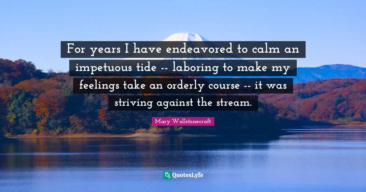 For years I have endeavored to calm an impetuous tide -- laboring to make my feelings take an orderly course -- it was striving against the stream.