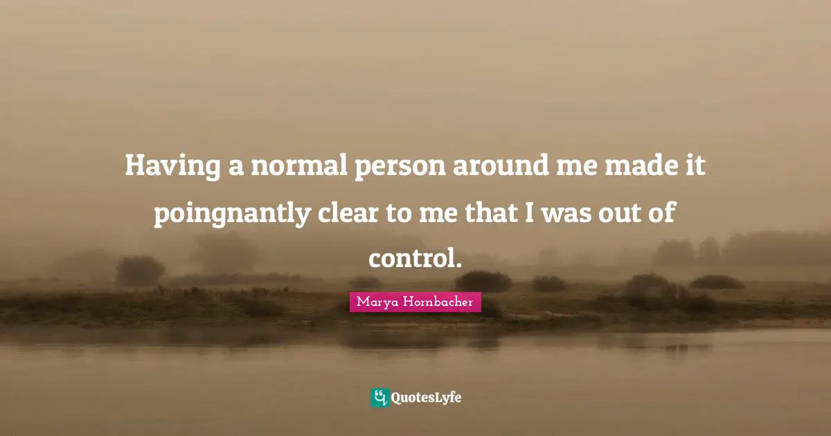 Having a normal person around me made it poingnantly clear to me that I was out of control.