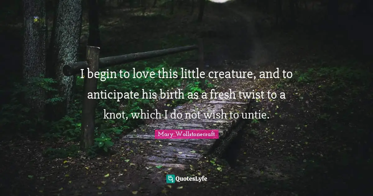 I begin to love this little creature, and to anticipate his birth as a fresh twist to a knot, which I do not wish to untie.