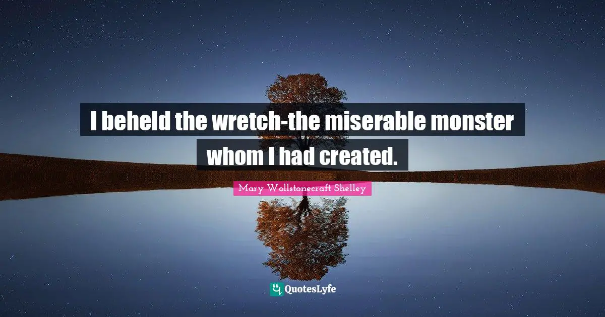 I beheld the wretch-the miserable monster whom I had created.