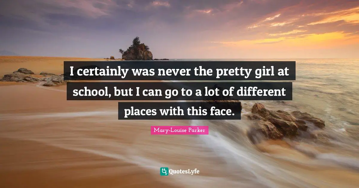 I certainly was never the pretty girl at school, but I can go to a lot of different places with this face.
