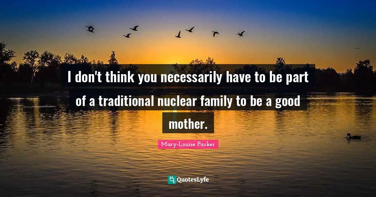 I don't think you necessarily have to be part of a traditional nuclear family to be a good mother.