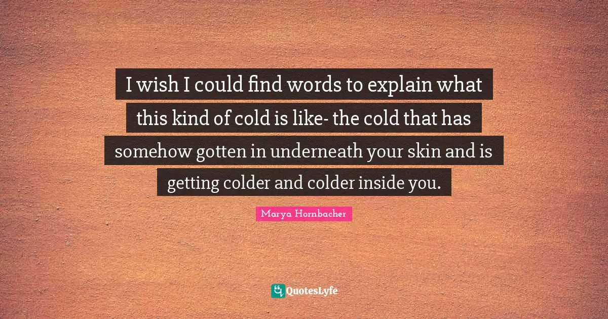 I wish I could find words to explain what this kind of cold is like- the cold that has somehow gotten in underneath your skin and is getting colder and colder inside you.