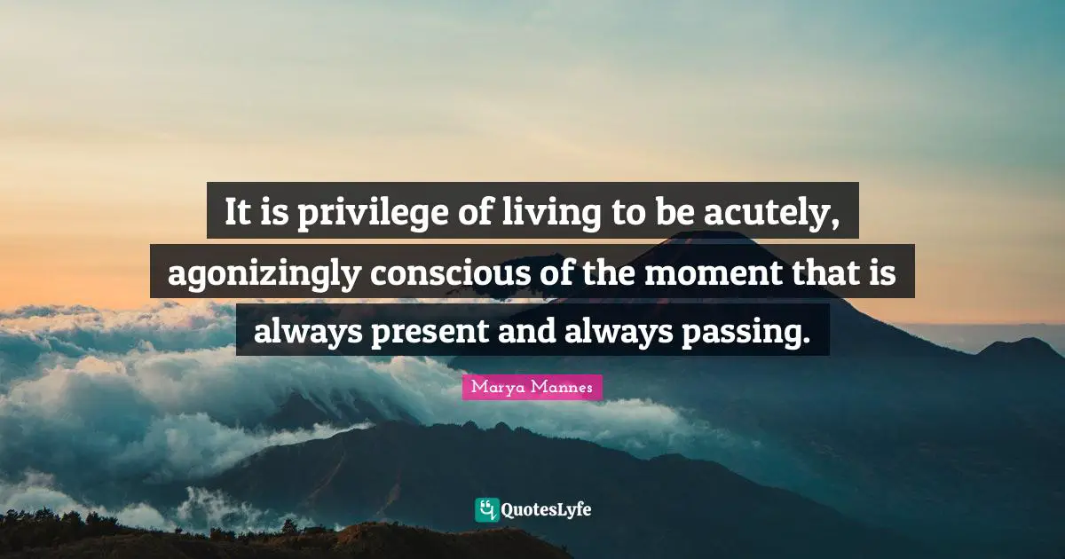 It is privilege of living to be acutely, agonizingly conscious of the moment that is always present and always passing.