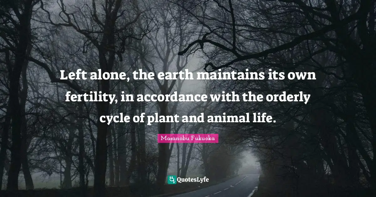 Left alone, the earth maintains its own fertility, in accordance with the orderly cycle of plant and animal life.
