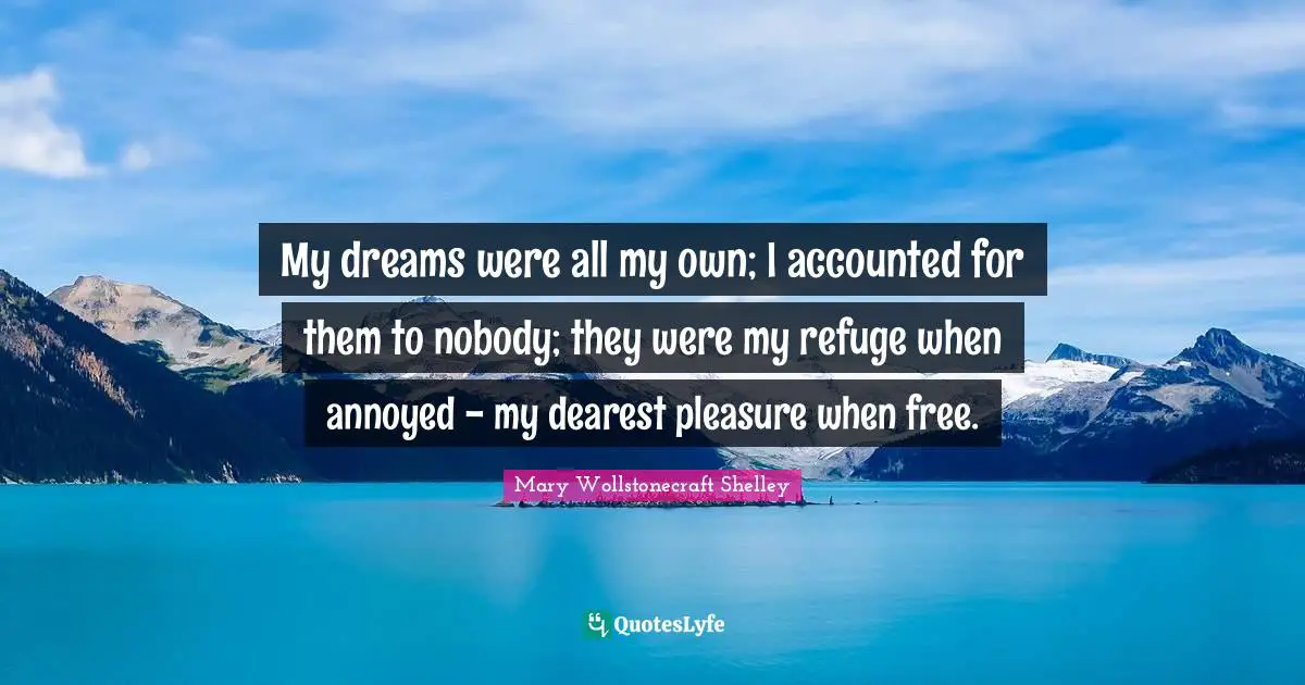 My dreams were all my own; I accounted for them to nobody; they were my refuge when annoyed - my dearest pleasure when free.