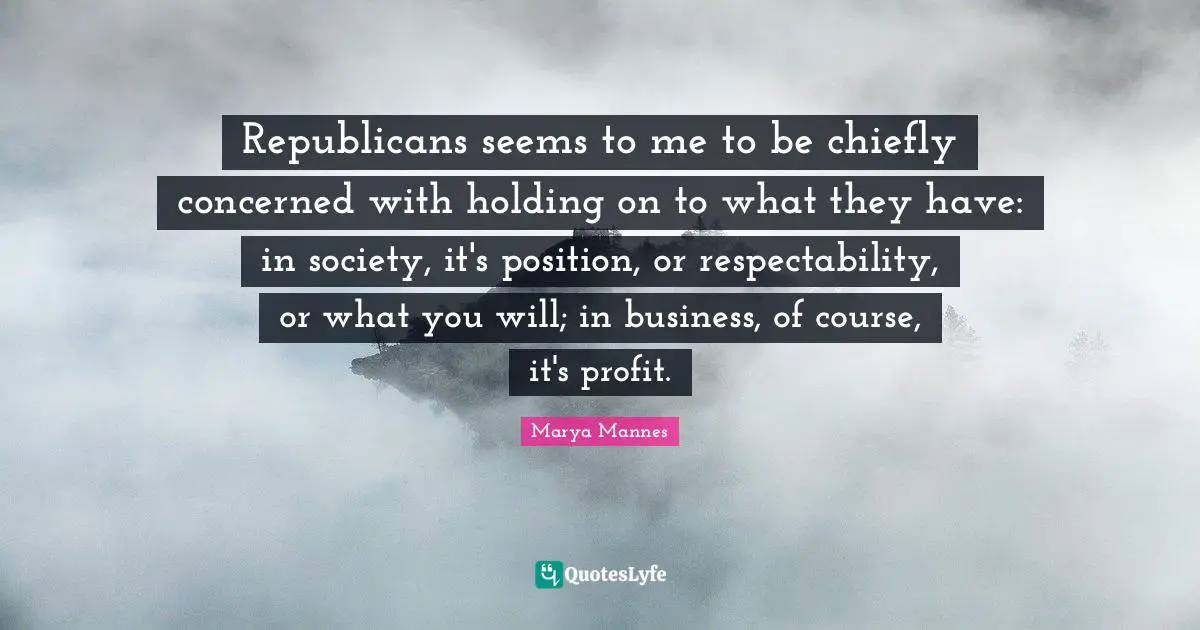 Republicans seems to me to be chiefly concerned with holding on to what they have: in society, it's position, or respectability, or what you will; in business, of course, it's profit.