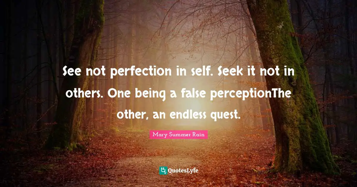 See not perfection in self. Seek it not in others. One being a false perceptionThe other, an endless quest.