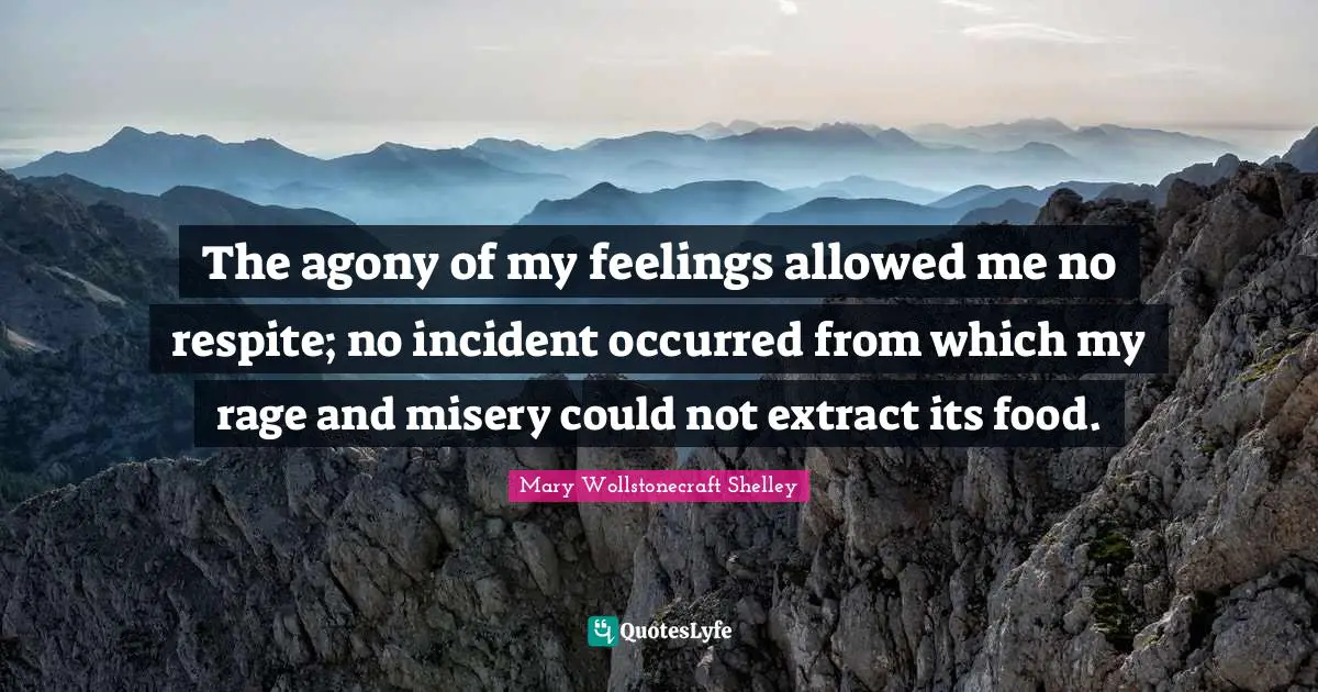 Mary Wollstonecraft Shelley Quotes: "The agony of my feelings allowed me no respite; no incident occurred from which my rage and misery could not extract its food."