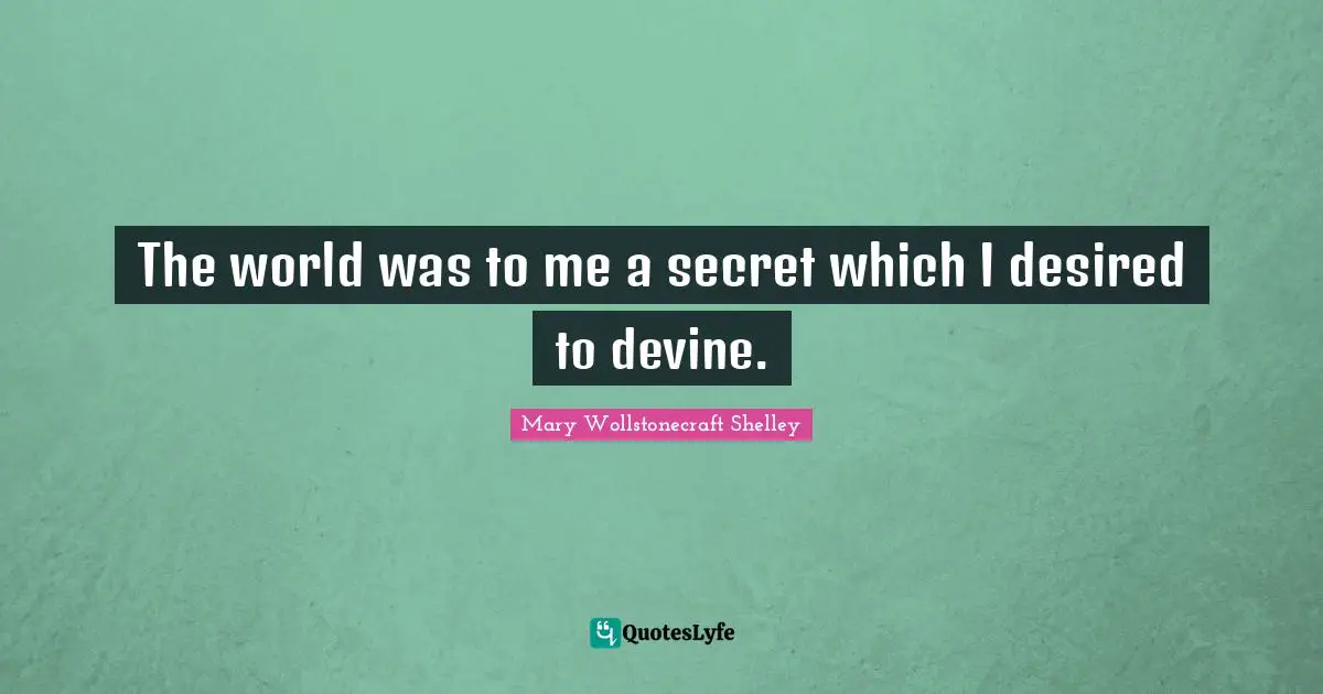 Mary Wollstonecraft Shelley Quotes: "The world was to me a secret which I desired to devine."