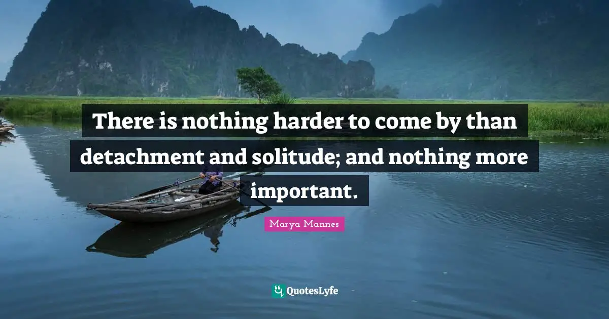 There is nothing harder to come by than detachment and solitude; and nothing more important.