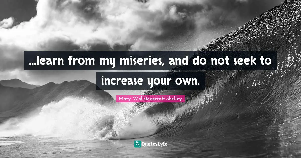 Mary Wollstonecraft Shelley Quotes: "...learn from my miseries, and do not seek to increase your own."