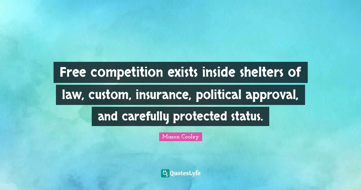 Free competition exists inside shelters of law, custom, insurance, political approval, and carefully protected status.