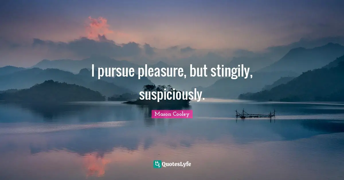I pursue pleasure, but stingily, suspiciously.