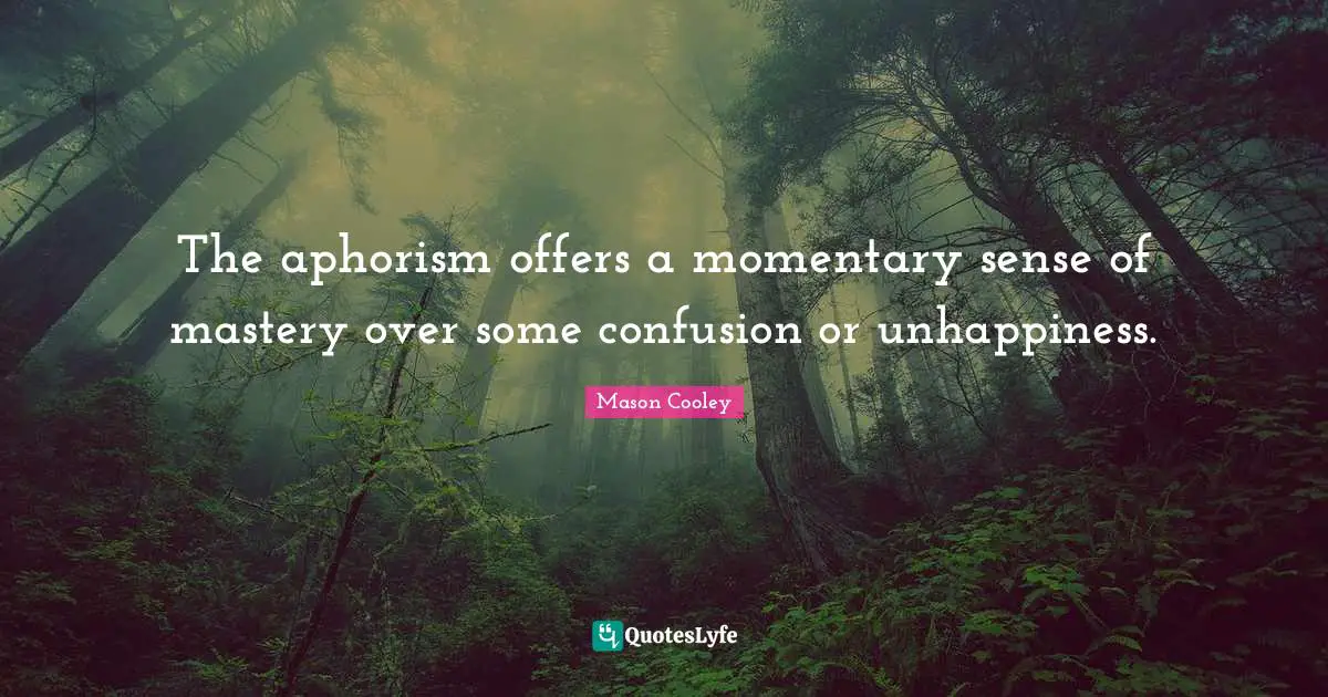 The aphorism offers a momentary sense of mastery over some confusion or unhappiness.