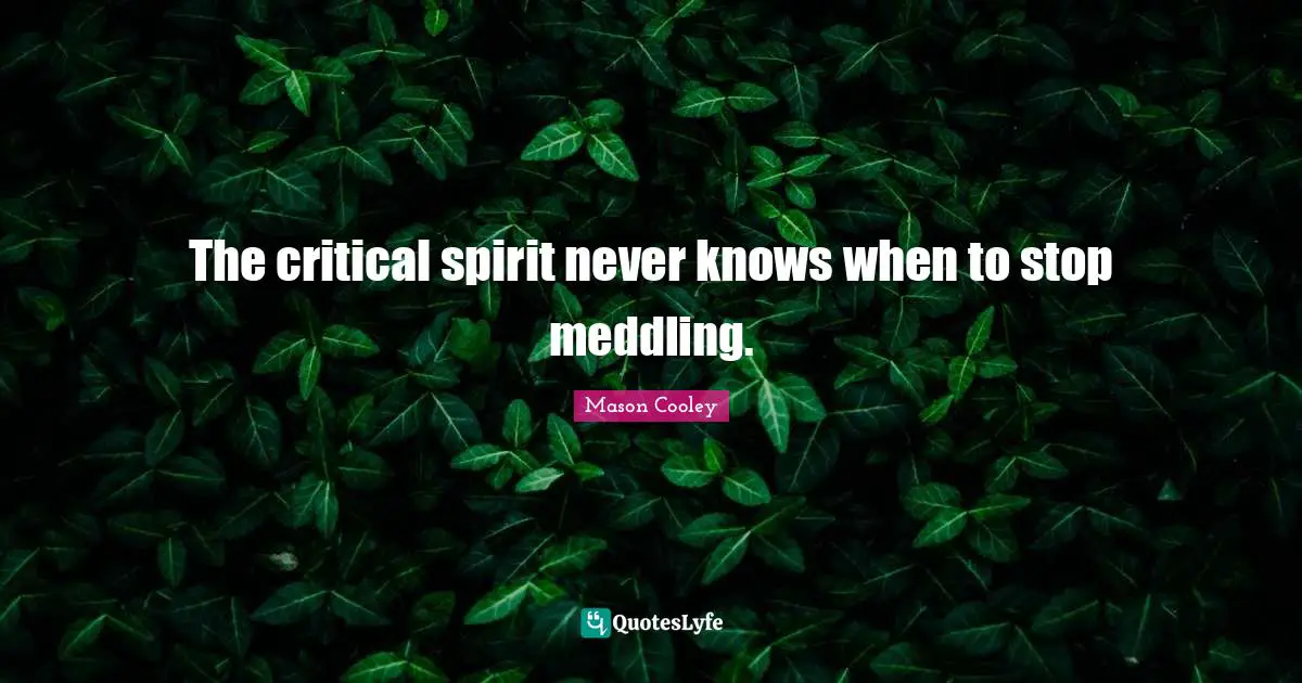 The critical spirit never knows when to stop meddling.