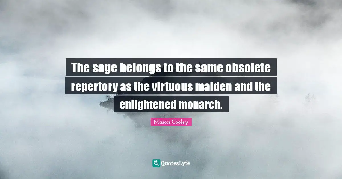 The sage belongs to the same obsolete repertory as the virtuous maiden and the enlightened monarch.