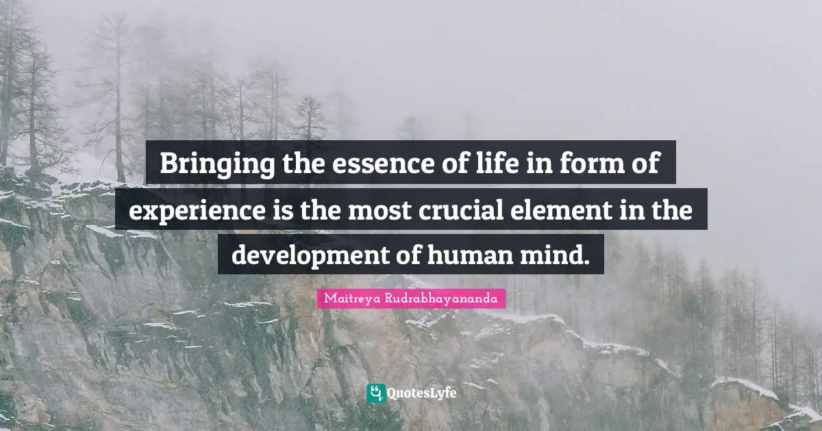 Bringing the essence of life in form of experience is the most crucial element in the development of human mind.