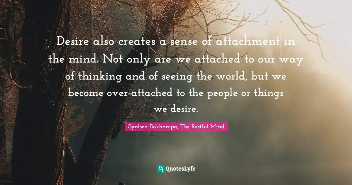 Desire also creates a sense of attachment in the mind. Not only are we attached to our way of thinking and of seeing the world, but we become over-attached to the people or things we desire.
