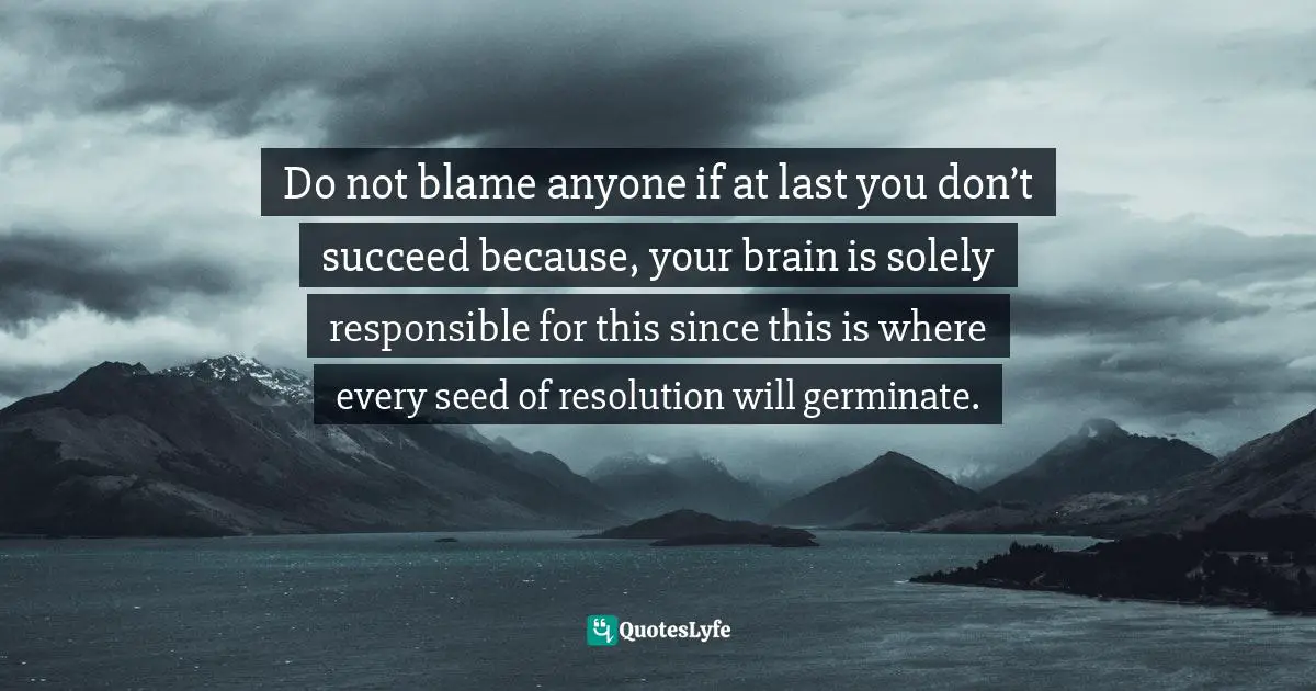 Israelmore Ayivor, Michelangelo | Beethoven | Shakespeare: 15 Things Common to Great Achievers Quotes: Do not blame anyone if at last you don’t succeed because, your brain is solely responsible for this since this is where every seed of resolution will germinate.