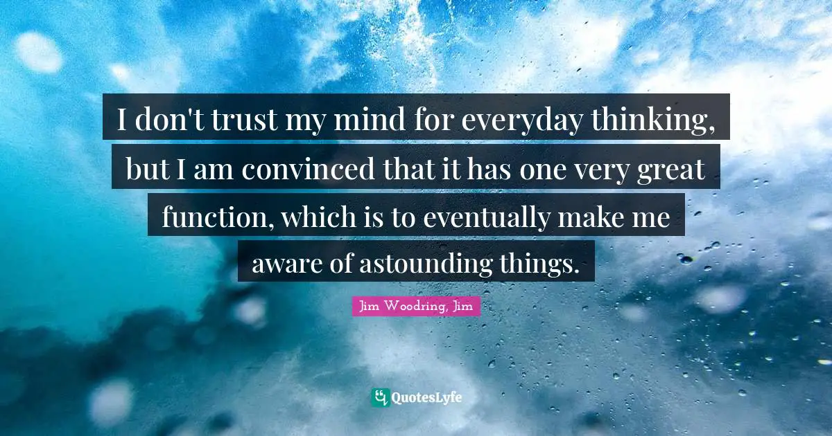 I don't trust my mind for everyday thinking, but I am convinced that it has one very great function, which is to eventually make me aware of astounding things.