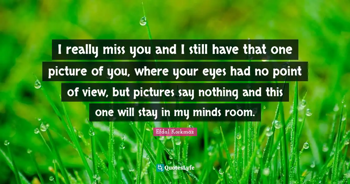 I really miss you and I still have that one picture of you, where your eyes had no point of view, but pictures say nothing and this one will stay in my minds room.