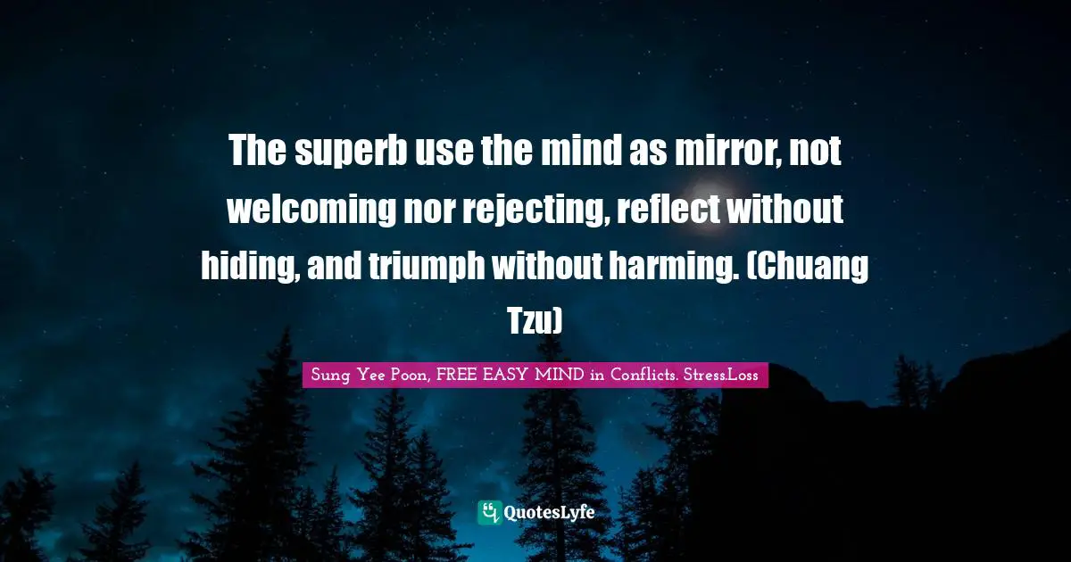 The superb use the mind as mirror, not welcoming nor rejecting, reflect without hiding, and triumph without harming. (Chuang Tzu)