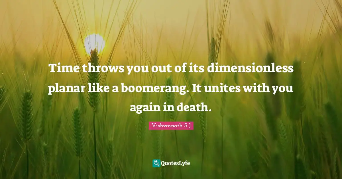 Vishwanath S J Quotes: Time throws you out of its dimensionless planar like a boomerang. It unites with you again in death.