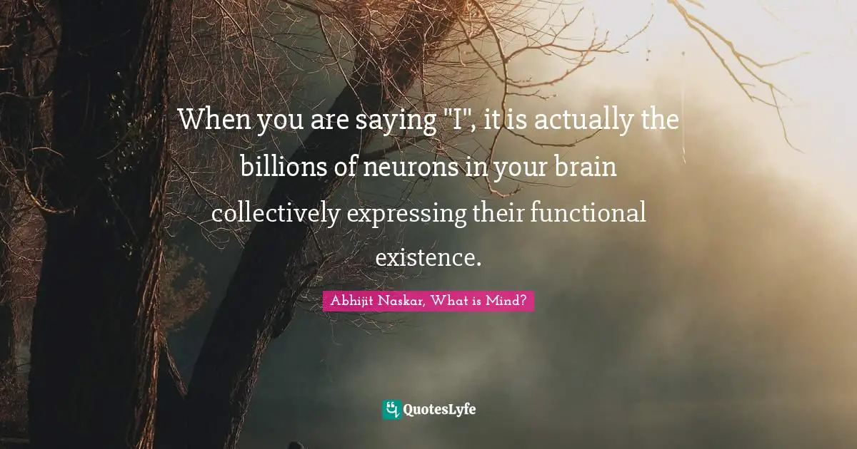 Abhijit Naskar Quotes: "When you are saying "I", it is actually the billions of neurons in your brain collectively expressing their functional existence."