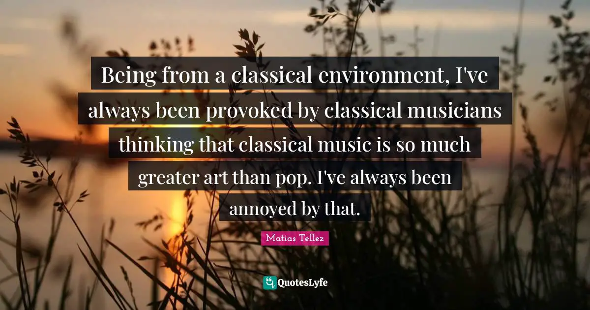 Being from a classical environment, I've always been provoked by classical musicians thinking that classical music is so much greater art than pop. I've always been annoyed by that.