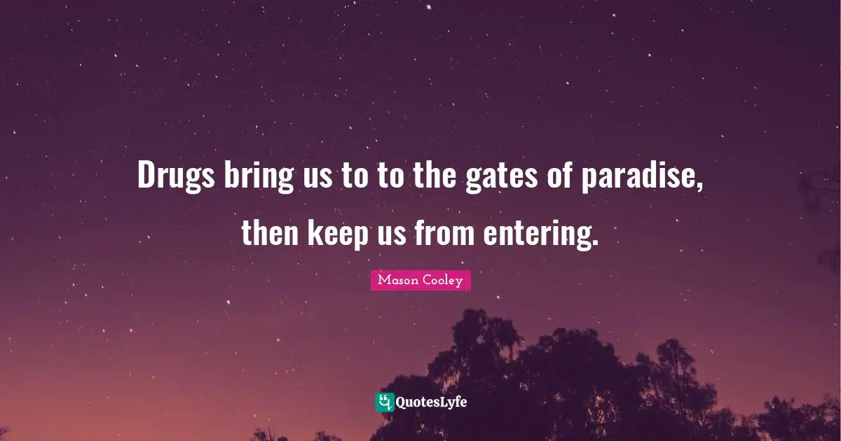 Drugs bring us to to the gates of paradise, then keep us from entering.