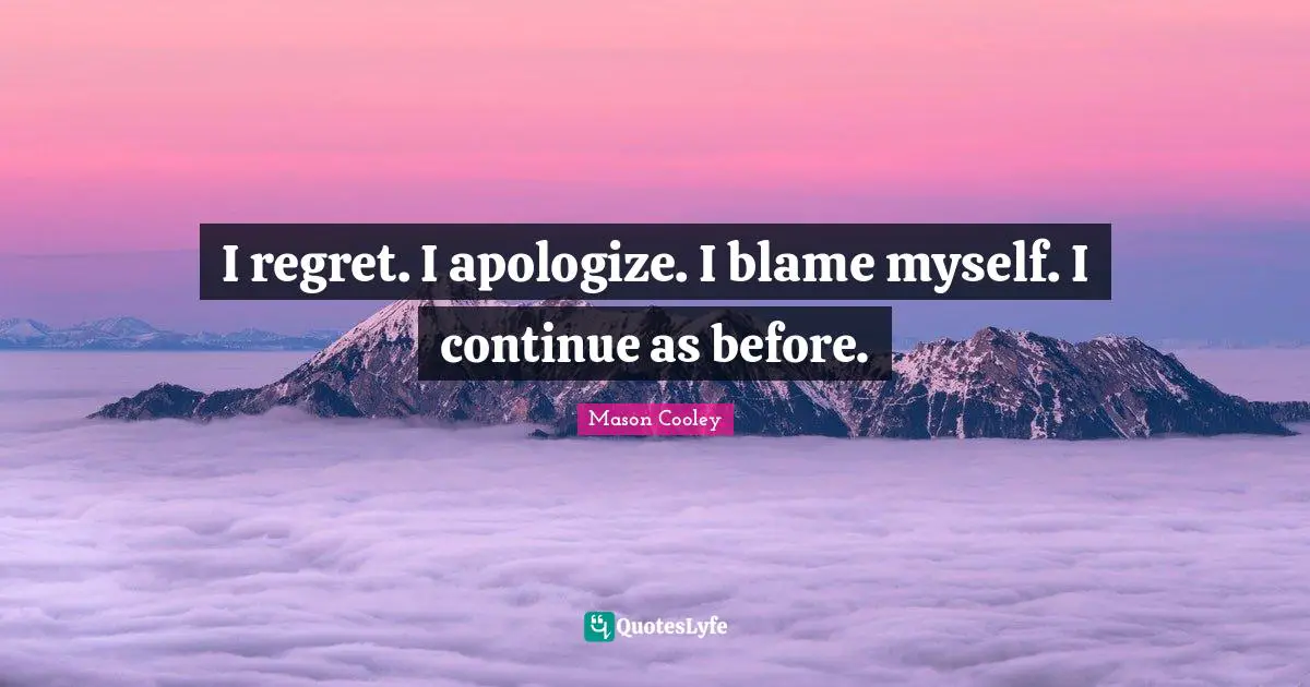 I regret. I apologize. I blame myself. I continue as before.