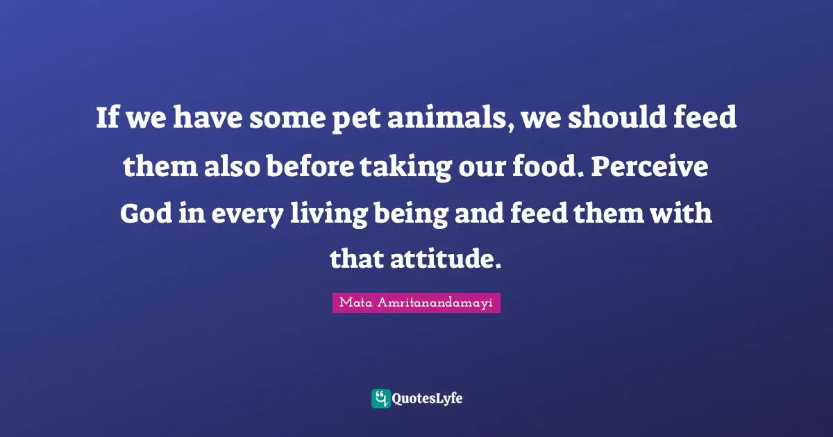 If we have some pet animals, we should feed them also before taking our food. Perceive God in every living being and feed them with that attitude.