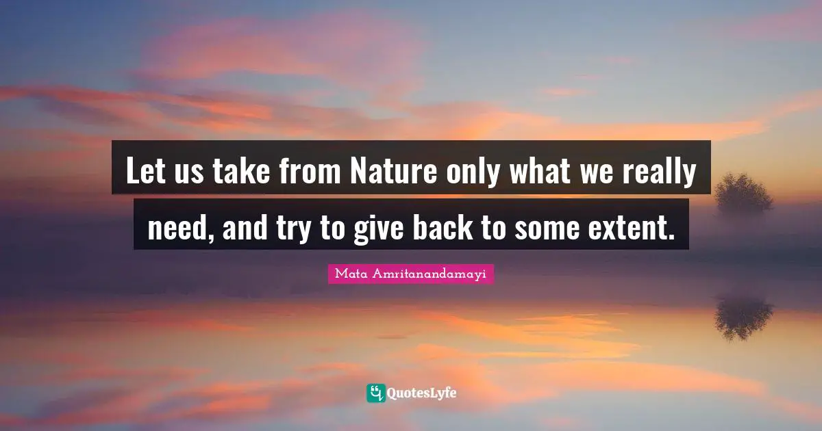 Let us take from Nature only what we really need, and try to give back to some extent.