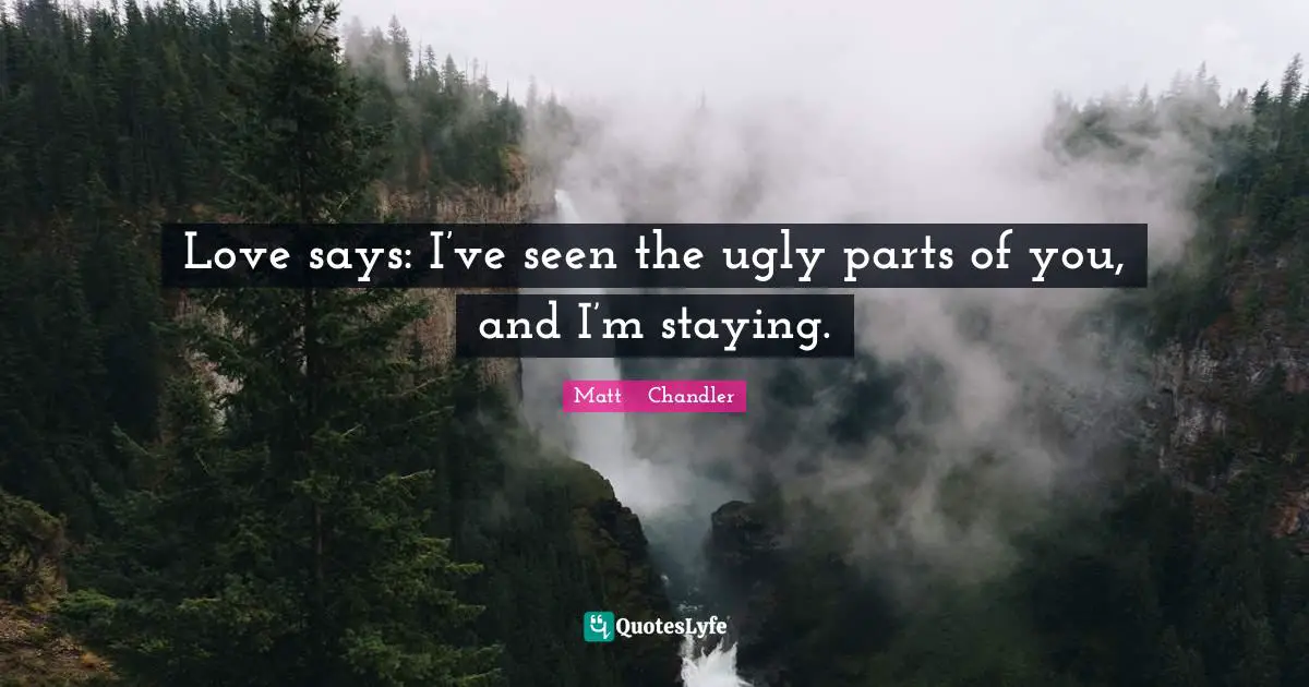 Matt      Chandler Quotes: "Love says: I’ve seen the ugly parts of you, and I’m staying."