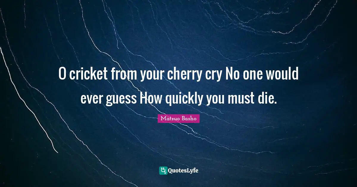 O cricket from your cherry cry No one would ever guess How quickly you must die.