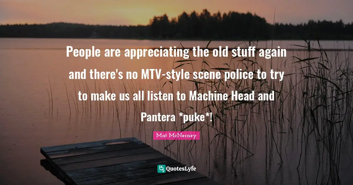 People are appreciating the old stuff again and there's no MTV-style scene police to try to make us all listen to Machine Head and Pantera *puke*!