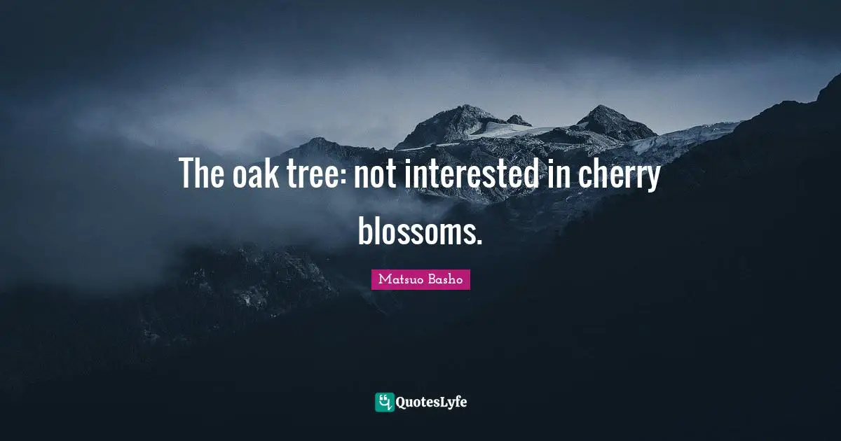 Matsuo Basho Quotes: "The oak tree: not interested in cherry blossoms."