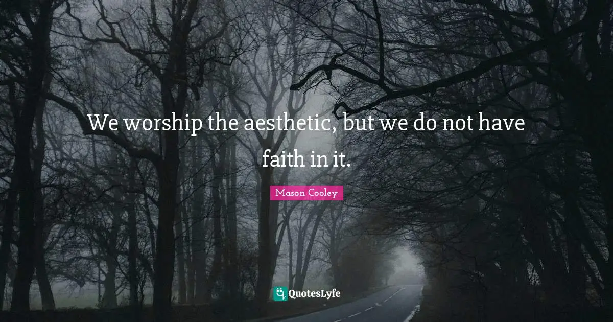 We worship the aesthetic, but we do not have faith in it.