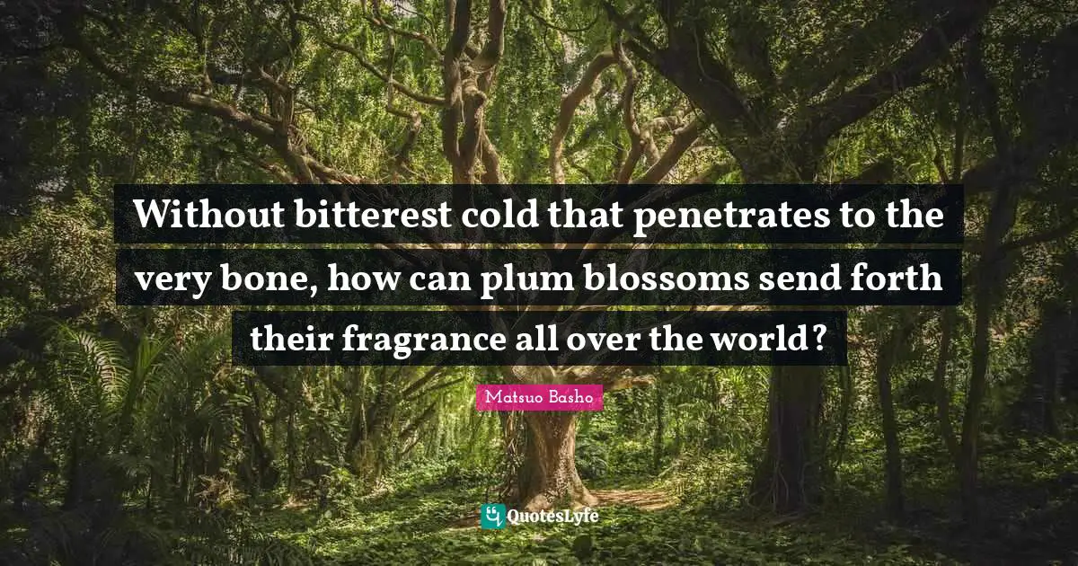 Matsuo Basho Quotes: "Without bitterest cold that penetrates to the very bone, how can plum blossoms send forth their fragrance all over the world?"