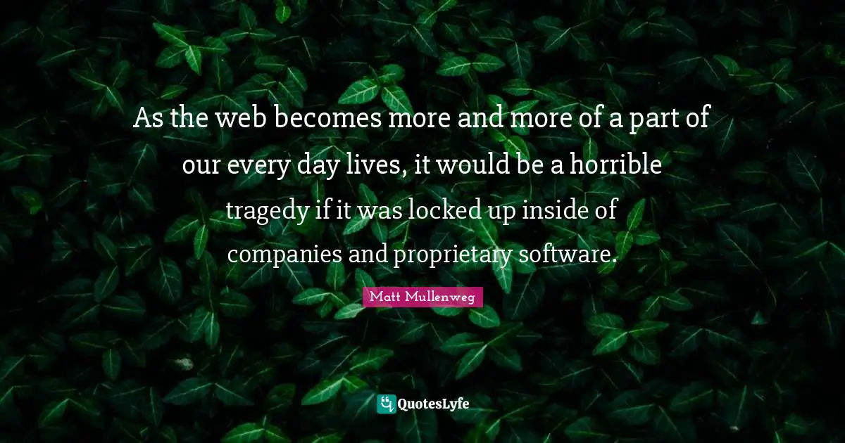As the web becomes more and more of a part of our every day lives, it would be a horrible tragedy if it was locked up inside of companies and proprietary software.