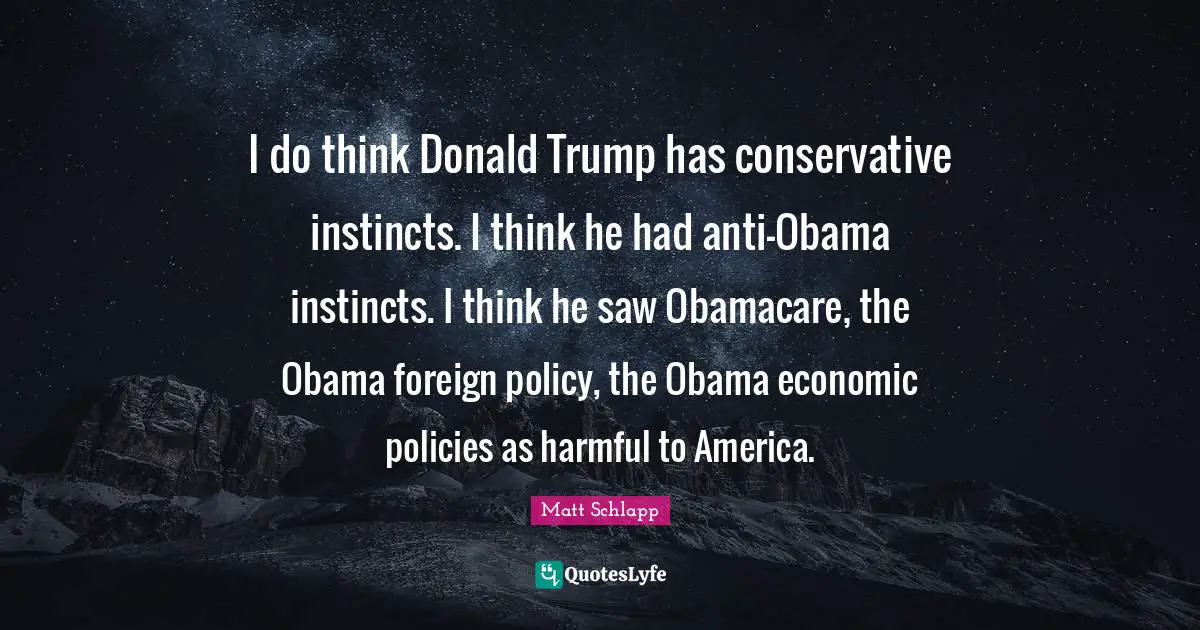 I do think Donald Trump has conservative instincts. I think he had anti-Obama instincts. I think he saw Obamacare, the Obama foreign policy, the Obama economic policies as harmful to America.