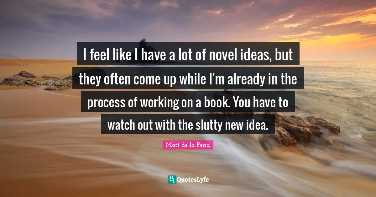 I feel like I have a lot of novel ideas, but they often come up while I'm already in the process of working on a book. You have to watch out with the slutty new idea.
