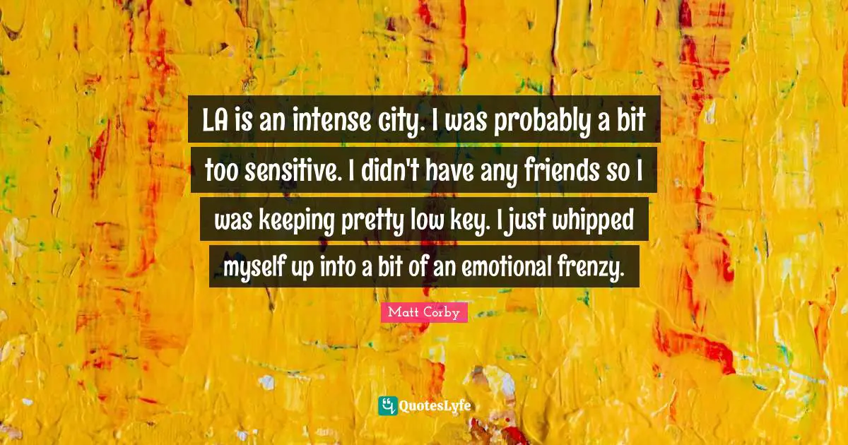 LA is an intense city. I was probably a bit too sensitive. I didn't have any friends so I was keeping pretty low key. I just whipped myself up into a bit of an emotional frenzy.