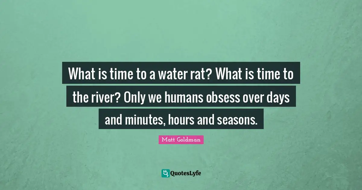 What is time to a water rat? What is time to the river? Only we humans obsess over days and minutes, hours and seasons.